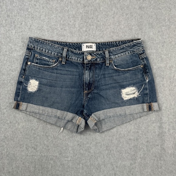Vintage Paige Shorts Womens 27 Denim Jimmy Jimmy Distressed Cuff Y2K Micro Mini - Picture 1 of 9